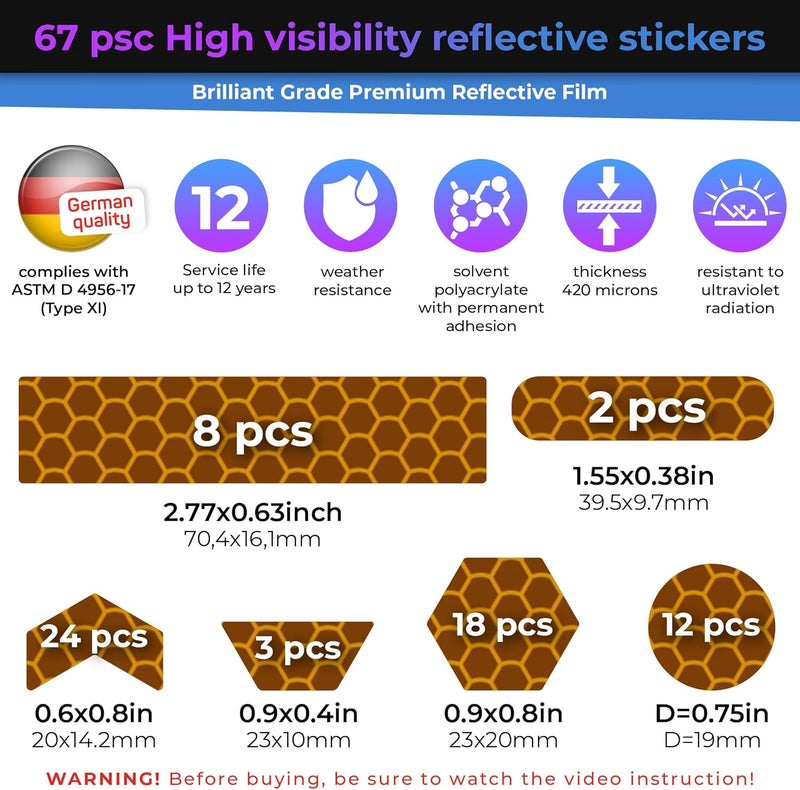 Loom Reflective Stickers | 67pc Brilliant YLW | Reflective Stickers for Helmet, Bike, Motorcycle, Hard Hat | Waterproof Reflectors for Car, Trailer | Bike Reflectors for Night Riding - Image 3